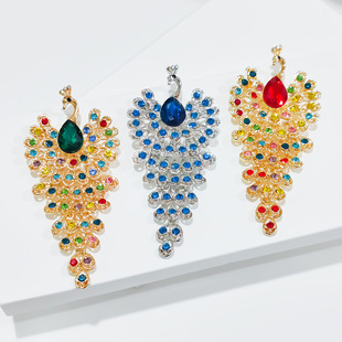 镶钻开屏孔雀胸针女小众感别针diy简约轻奢胸花 跨境欧美时尚