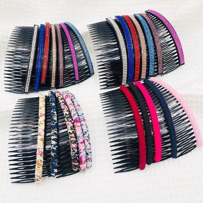 韩国大号塑料水钻发梳布艺插梳刘海压发夹后脑勺头饰盘发发卡
