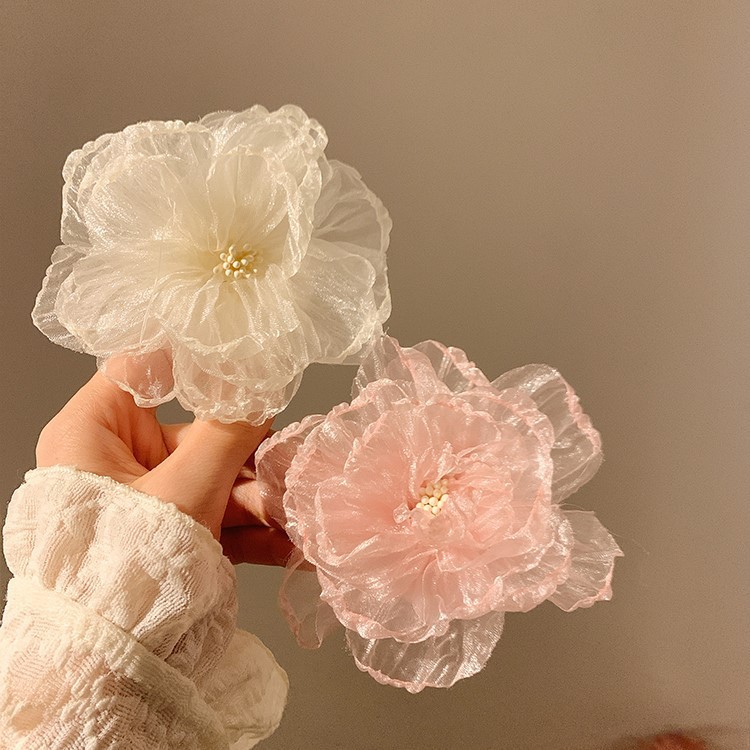 颜色超春天 网纱大花朵发夹侧边夹2024年新款刘海夹发饰仙女头饰