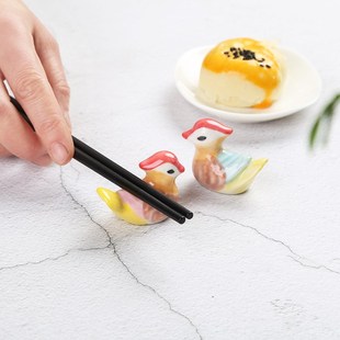 可爱陶瓷鸳鸯筷子架家用餐具筷子托筷枕筷架卡通小鸟酒店餐具 日式