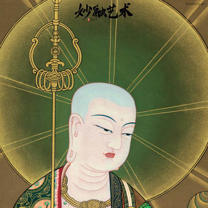 地藏菩萨画像地藏王站像佛像挂画禅意茶室装饰画佛堂壁画新中式