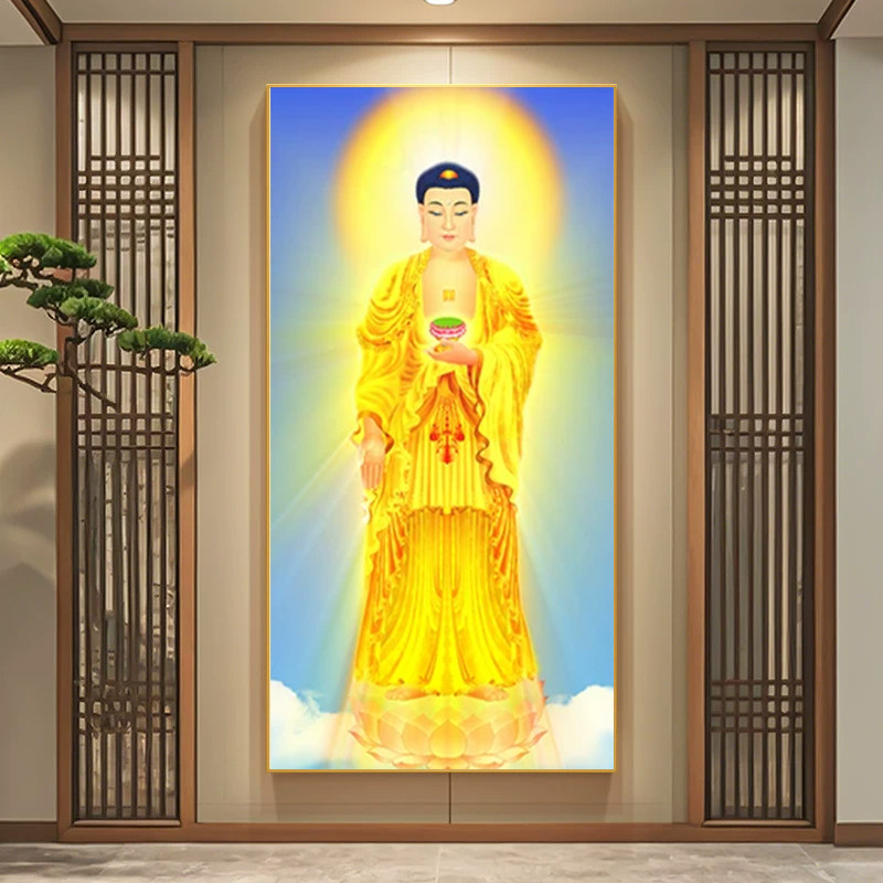 观音画像南无观世音菩萨画像神像装饰画LED带灯佛堂家用供奉挂画