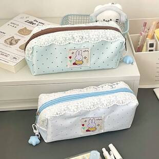 小众花边米菲兔波点笔袋大容量高颜值清新简约ins学生文具收纳袋
