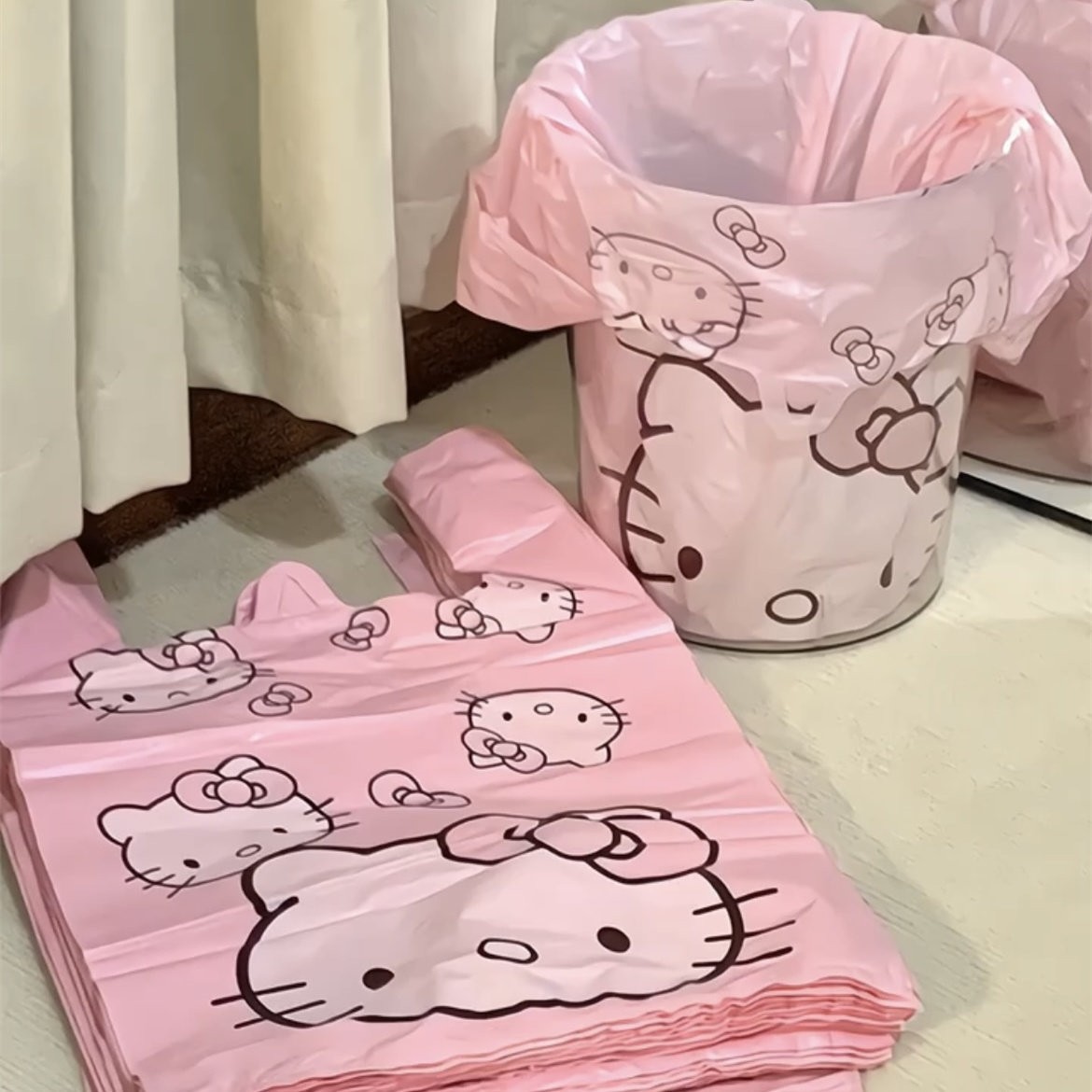 哈喽kitty垃圾袋粉色少女心家用加厚手提式背心塑料袋卡通手提袋