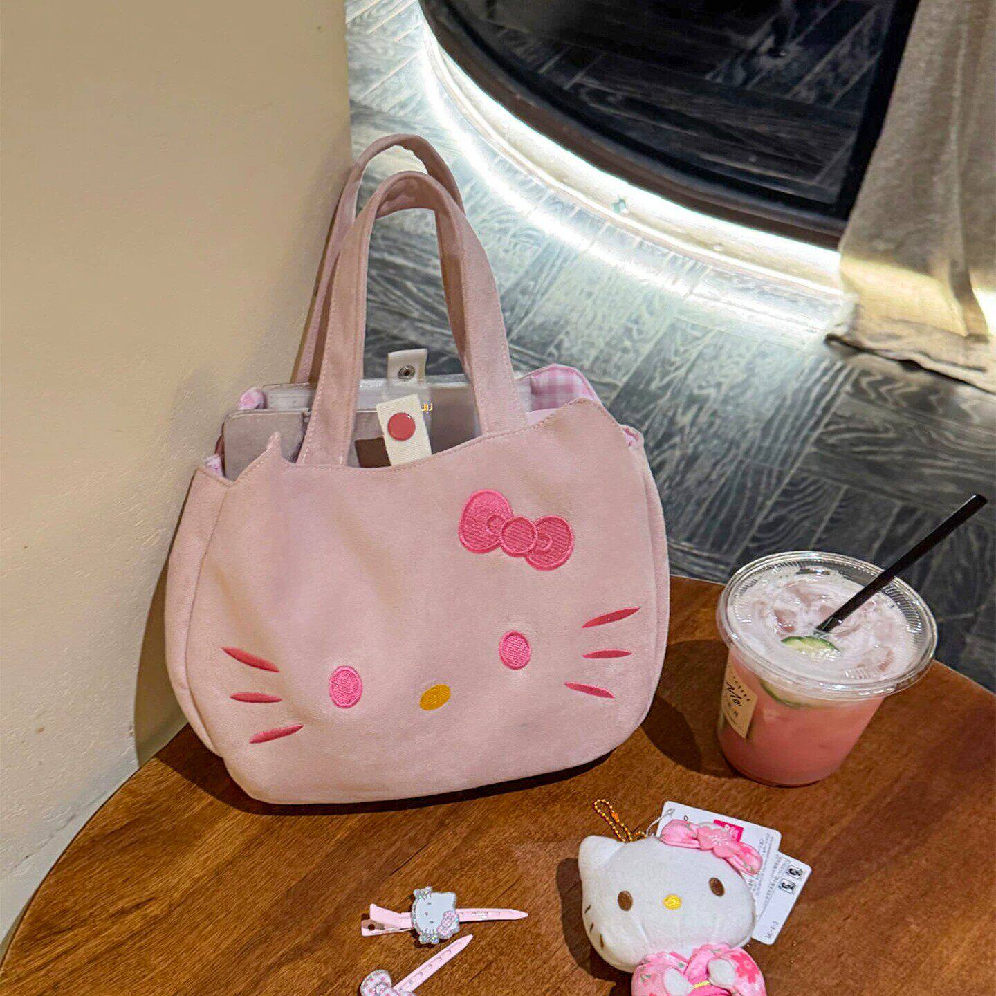 HelloKitty手提包2026年新款粉色刺绣卡通托特包通勤包百搭手拎包