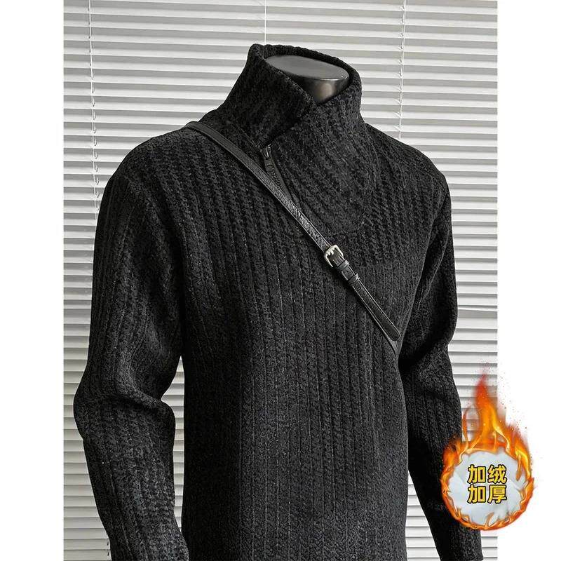 禾木轻奢严选美式斜领拉链卫衣男款秋冬加绒重磅长袖T恤立领运动