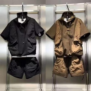 短裤 玉焱好物夏季 风短袖 气泡棉拼接连帽休闲套装 两件 男户s外工装