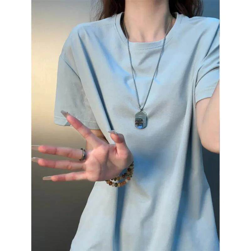 蕉幻伊明配饰专卖5夏季新重磅圆领正肩T恤简约百搭男宽松纯色短袖