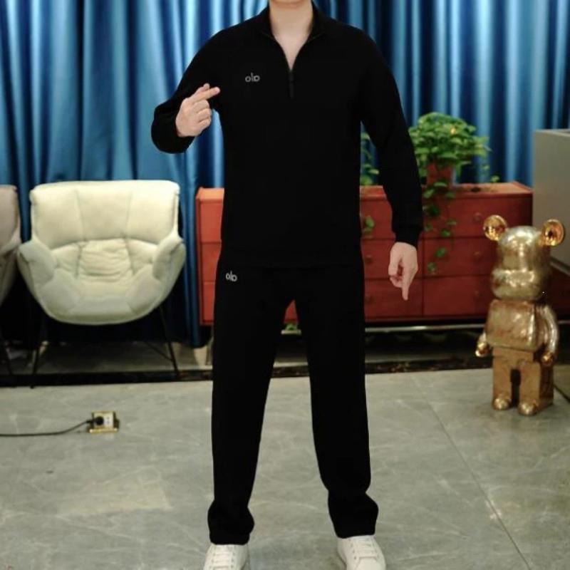 莱韩服装2025秋季男士长袖翻领时尚休V闲百T搭套头卫衣套装