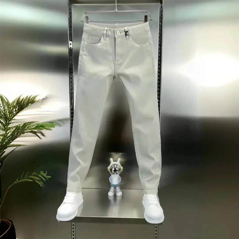 春稔服饰7春季新款银灰色牛仔裤男小直脚修身弹力百搭九分长裤