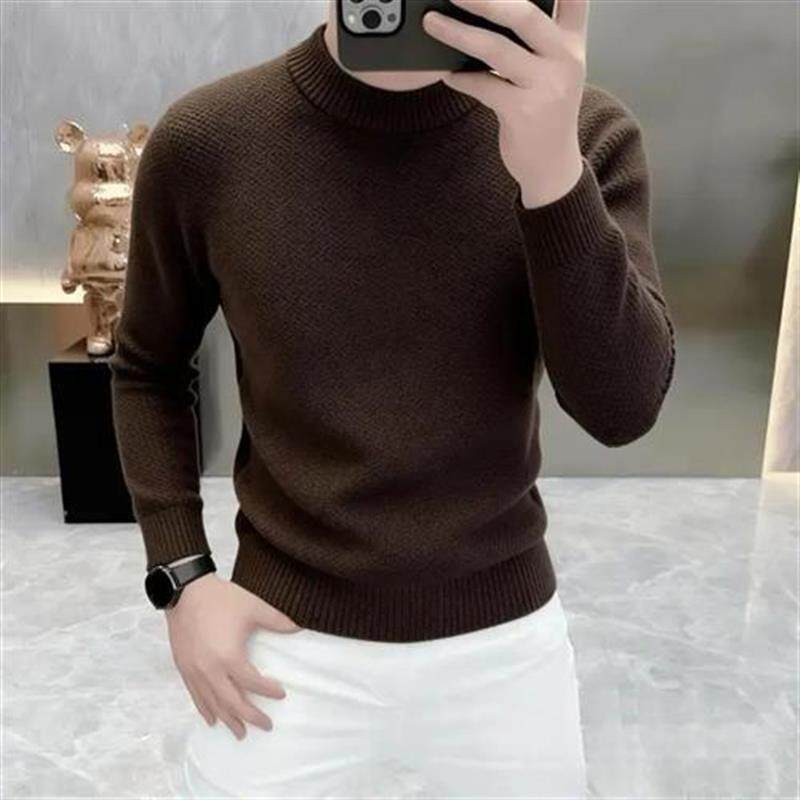 HQ轻奢严选男装品质高档秋冬圆领提花针K织衫毛衣简约保暖打底衫