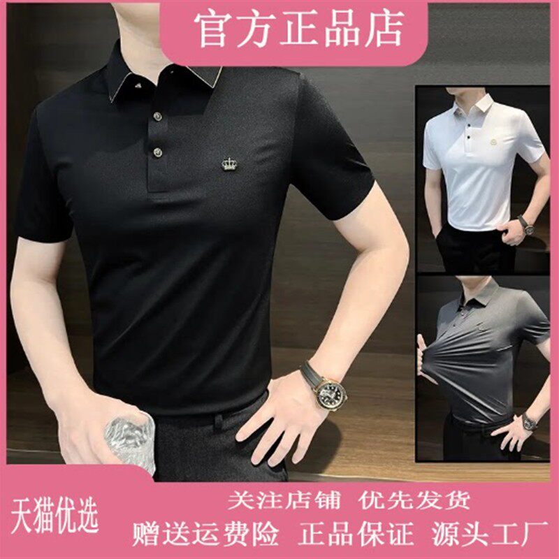 路西威男装高端轻奢夏男士polo衫高级感刺绣男冰丝修身上档次短袖