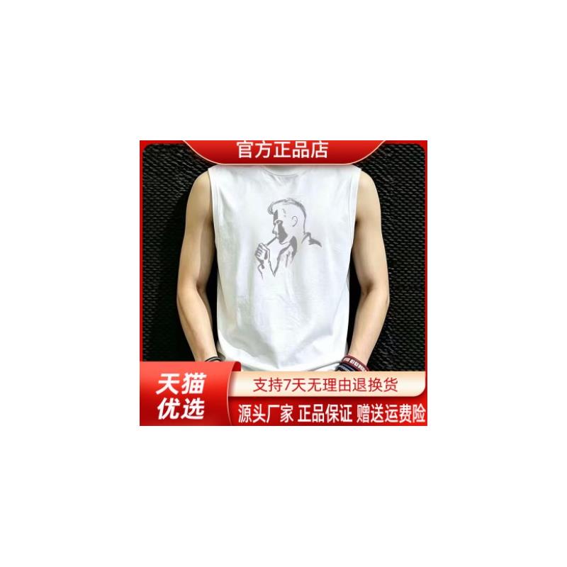 云枢优衣馆LMVQ纯棉背心男士潮牌圆领印花夏季上衣显瘦潮流帅气