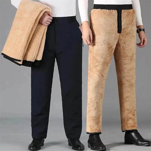 独白优选店加绒冬季加绒外穿棉裤男高腰保暖裤子加J厚老人防寒裤