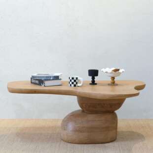 中古风北欧复古白蜡木原木异型茶几客厅阳台实木异形茶几小茶台桌