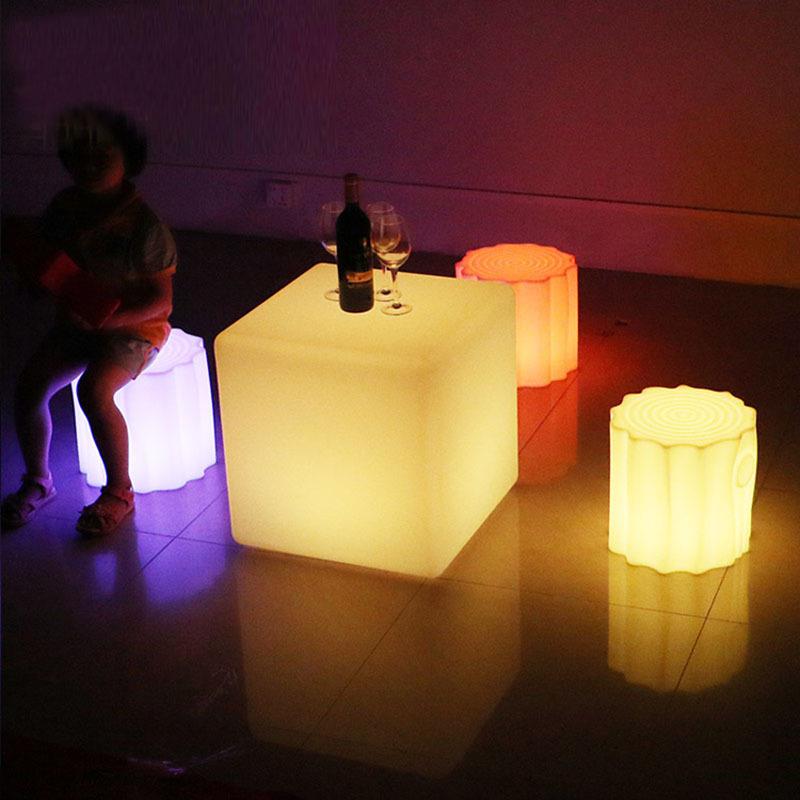 遥控led七彩发光树桩凳变色矮凳庭院家具儿童学生茶几凳子组合