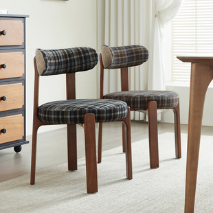 中古风实木餐椅家用餐厅复古白蜡木岛台舒适软包靠背椅子餐桌凳子