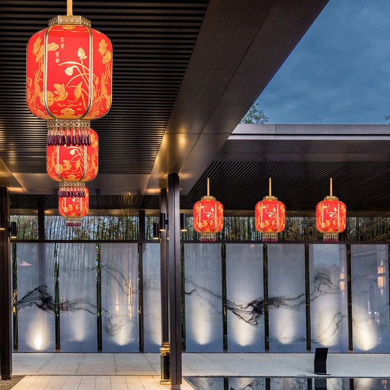 中式宫灯红灯笼全铜防水户外餐厅阳台走廊凉亭仿古复古冬瓜吊灯