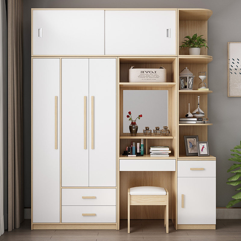 定制橡木实木儿童衣柜带书桌一体连小户型卧室环保学生电脑桌组合