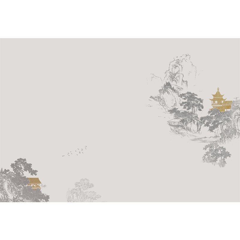 轻奢新中式水墨山水壁布客厅电视背景墙壁纸抽象阁楼壁画茶室墙布