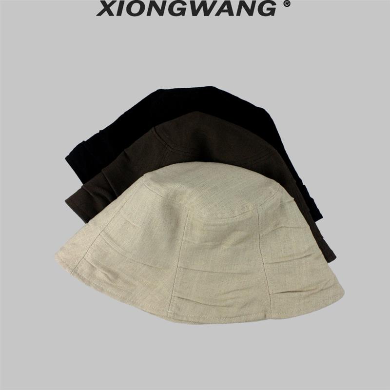 不挑穿搭百搭亚麻渔夫帽女文艺素色柔软可折叠水桶帽男显脸小盆帽