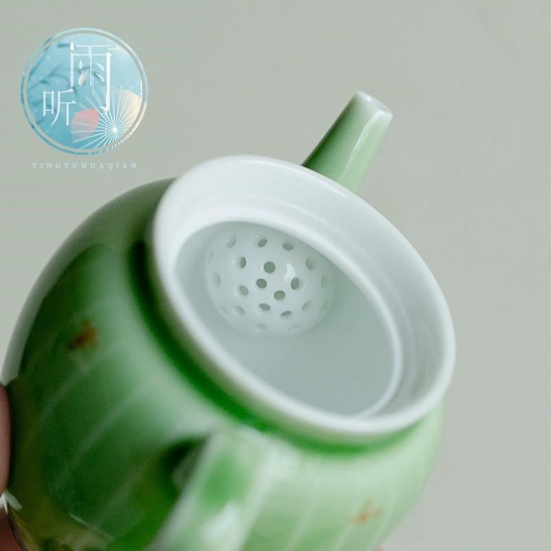 祖母绿事事如意灯笼茶壶中式泡茶单壶陶瓷小茶壶一人用泡茶器送礼