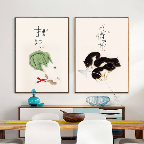 新中式饭厅装饰画三联饭厅挂画休闲农场墙画厨房壁画创意个性中国