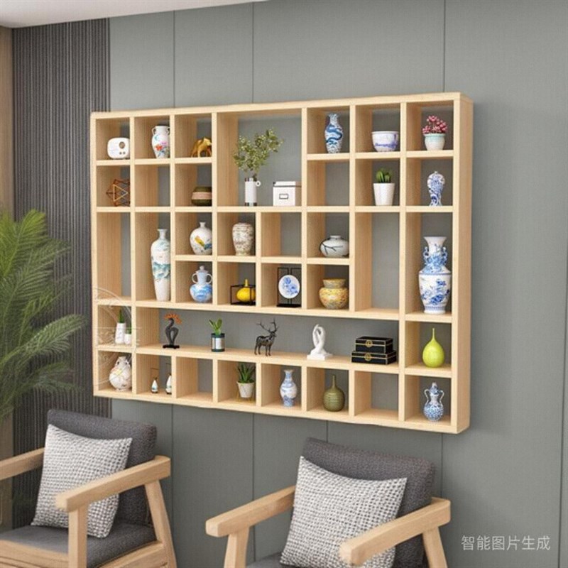 实木格子架墙上置物架壁挂墙面装饰隔板书柜创意客厅卧室收纳架子