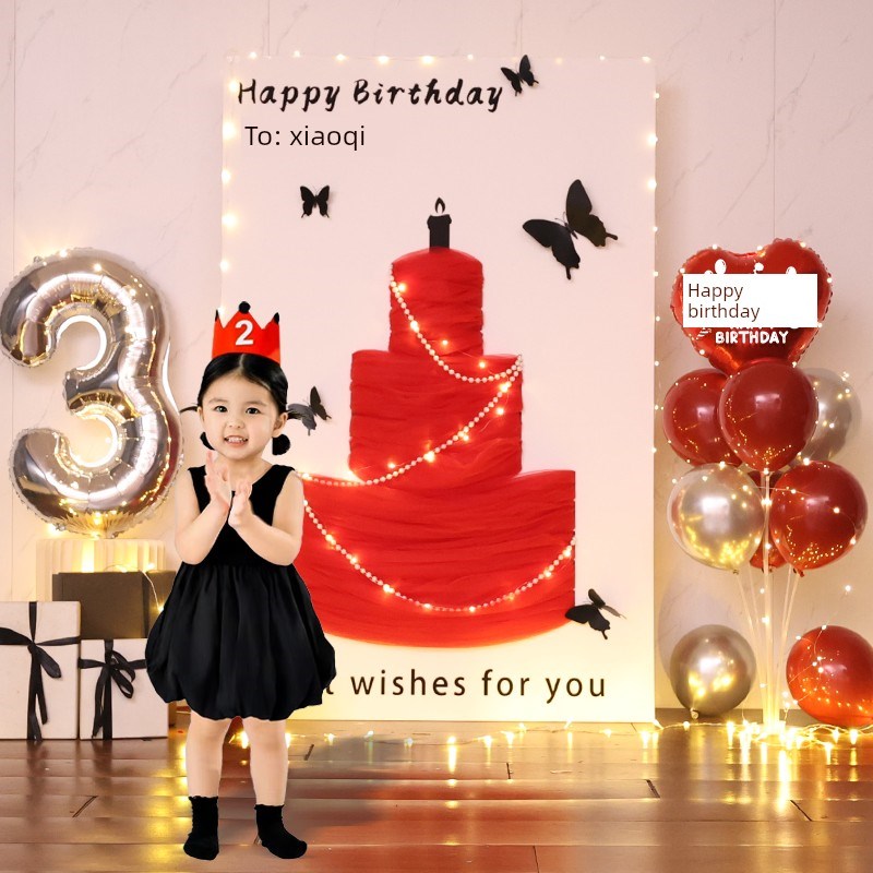 网纱蛋糕KT板仪式感拍照打卡道具气球男女孩生日场景布置装饰氛围