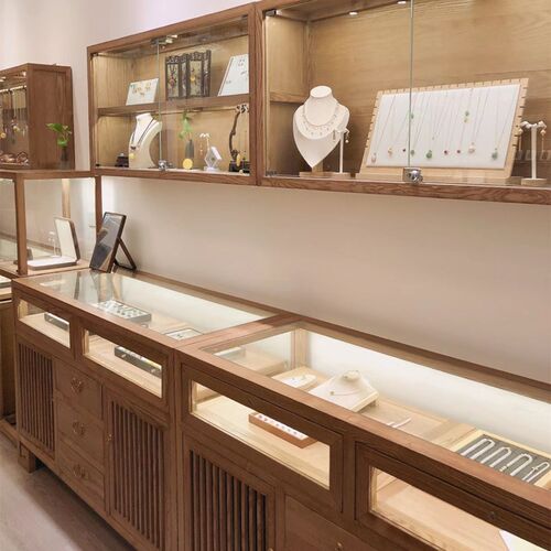 新中式实木珠宝展示柜玉器首饰玻璃展柜精品货架陈列柜中岛台壁柜