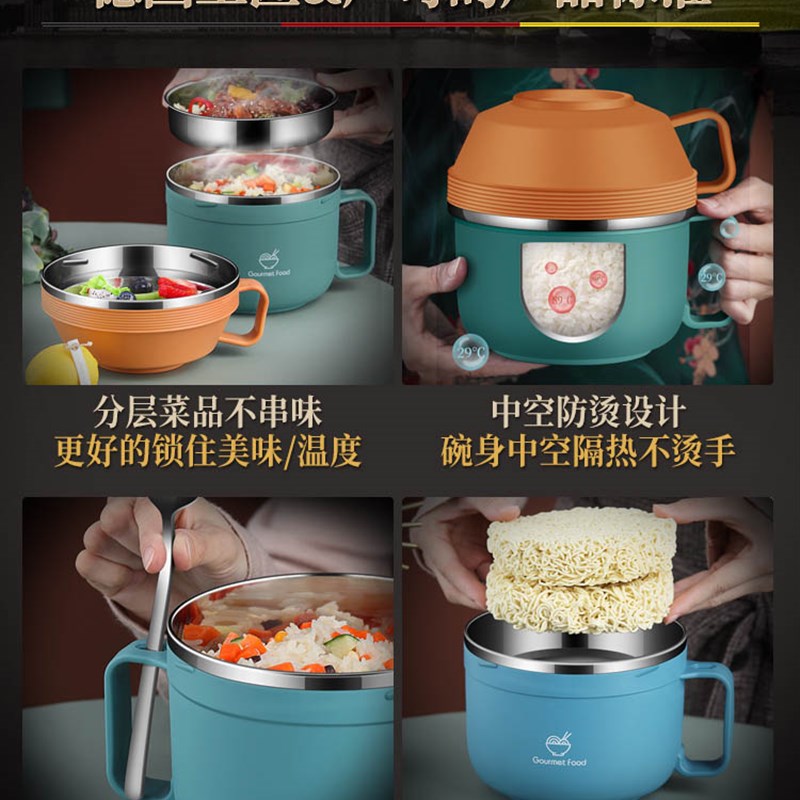 打饭盒上班族便携便当304不锈钢双层分隔型餐具套装学生食堂专用