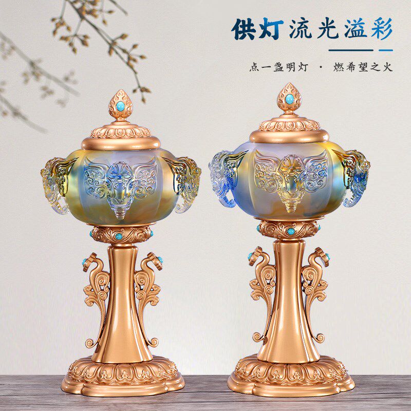 佛具用品大全古法琉璃花瓶供水杯供果果盘铜香炉家用佛前供灯套装