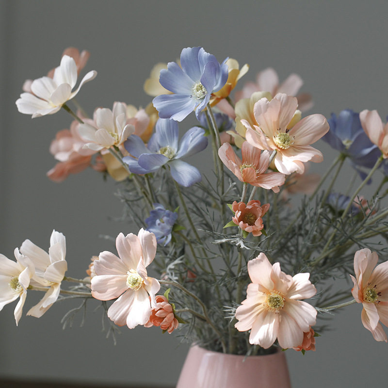 仿真花格桑花波斯菊餐桌客厅装饰花摆件假花绢花野餐拍照花束道具