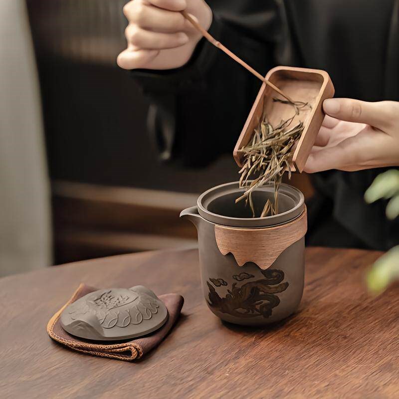 紫砂旅行茶具热水变色一体分茶器功夫茶具套装家用复古中式便携式