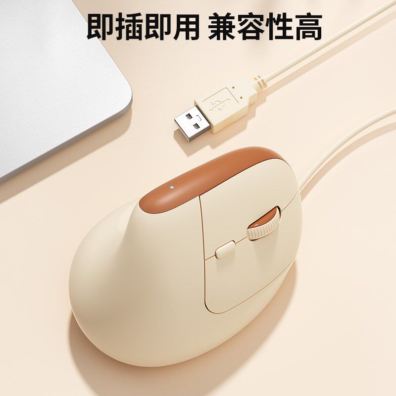 BOW 人体工程学有线鼠标垂直立式笔记本台式电脑女生办公通用静音