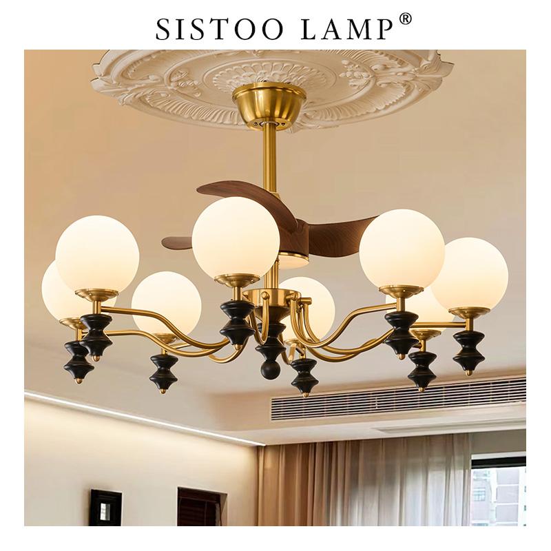 客厅吊灯风扇灯吊扇灯美式乡村复古简约中古风大厅带电风扇餐厅灯