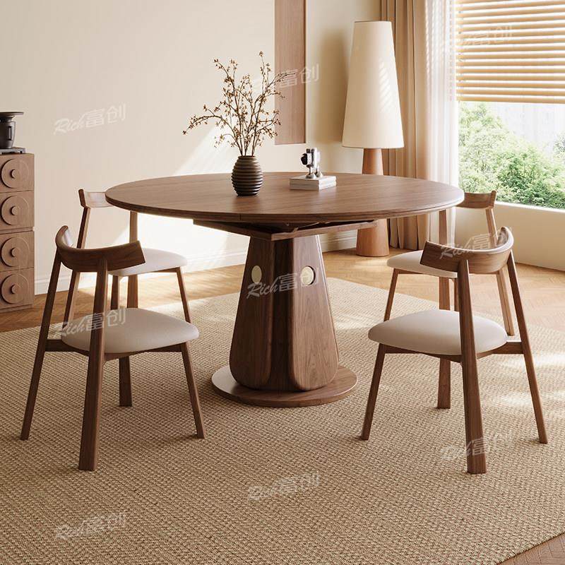 中古风实木餐桌法式圆桌家用小户型折叠圆餐桌2025新款白蜡木饭桌,住宅家具,实木餐桌,淘宝优惠券,粉丝福利购,淘宝优惠卷