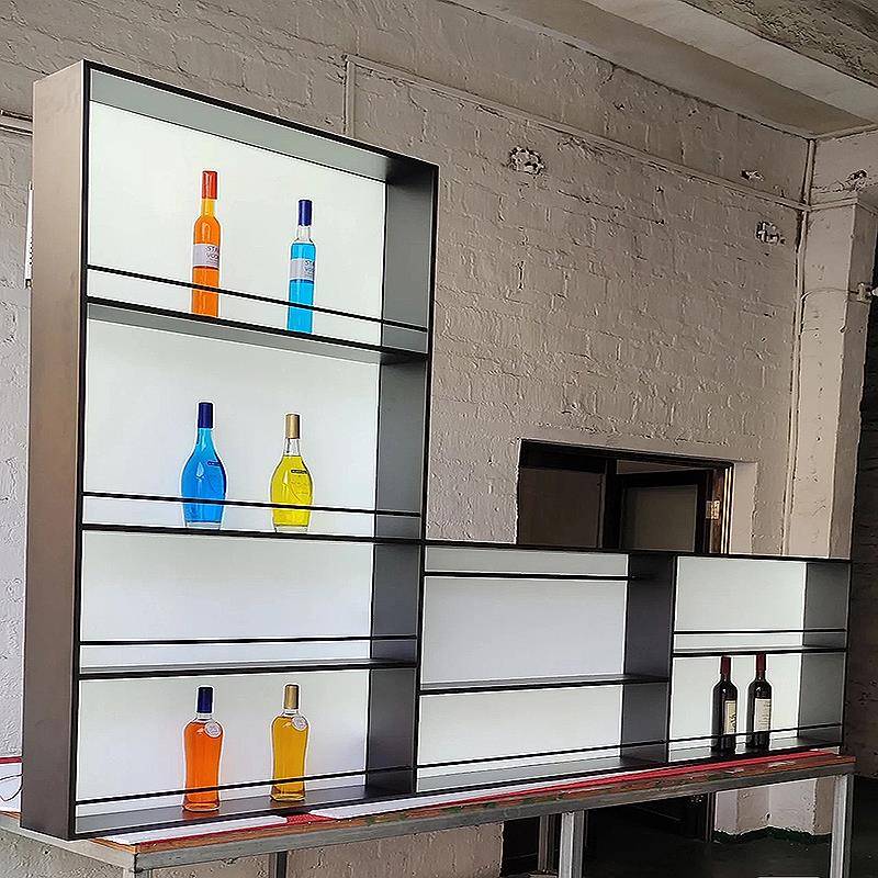 压克力发光背板不锈钢金属展示柜酒柜酒格红酒架钢板柜厨房置物架