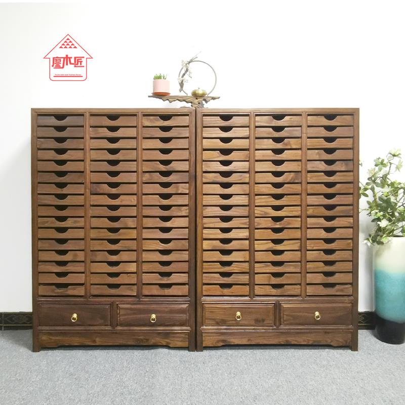 需定制中式实木茶饼展示柜普洱茶柜子榆木多层抽屉收纳免漆茶叶柜