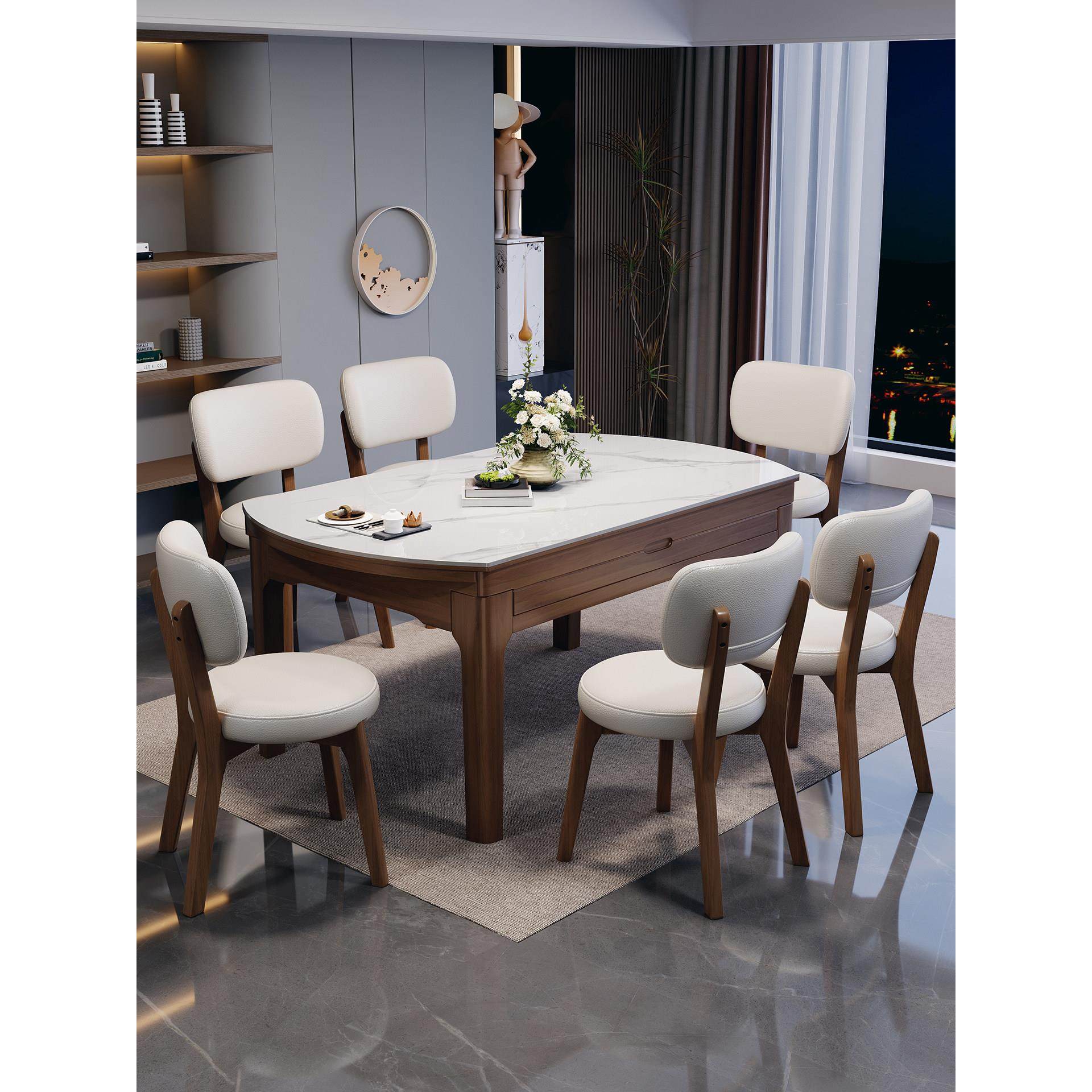 可伸缩折叠实木岩板餐桌家用小户型可变圆桌现代简约方圆两用餐桌,住宅家具,岩板餐桌,淘宝优惠券,粉丝福利购,淘宝优惠卷