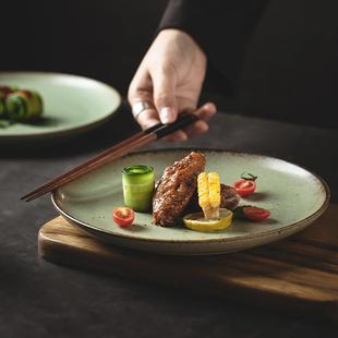 牛排盘陶瓷西餐盘平盘家用复古菜盘子甜品意面盘酒店粗陶餐具 日式