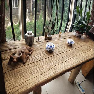 老榆木门板旧木板原木大板吧台民宿复古桌子茶桌茶台风化木板定制