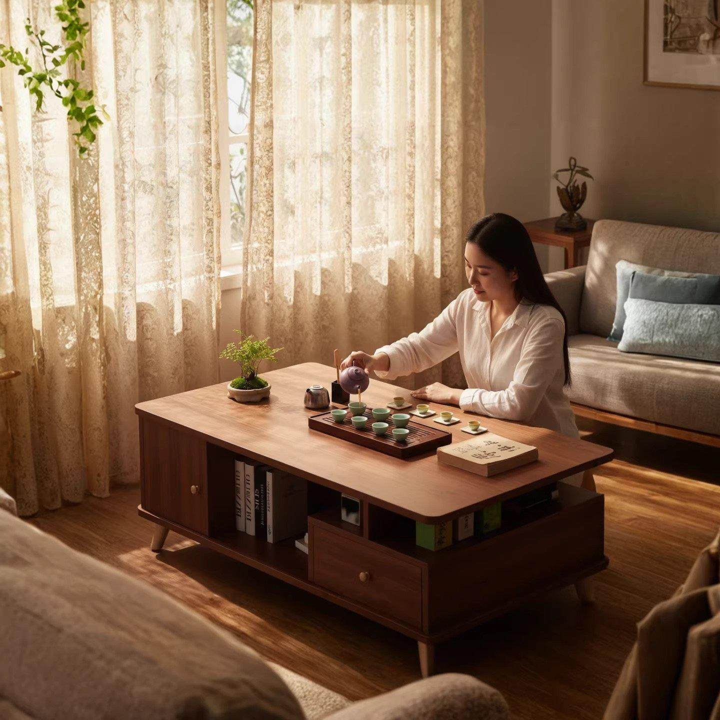茶桌2025新款客厅家用小户型阳台小茶桌新中式沙发储物泡茶台茶几,住宅家具,电视柜,淘宝优惠券,粉丝福利购,淘宝优惠卷