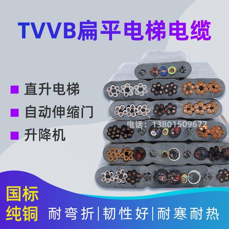 需定制电梯随行扁电缆电线TVVB YFFB3 8 12 24 40芯0.75 2.5平方
