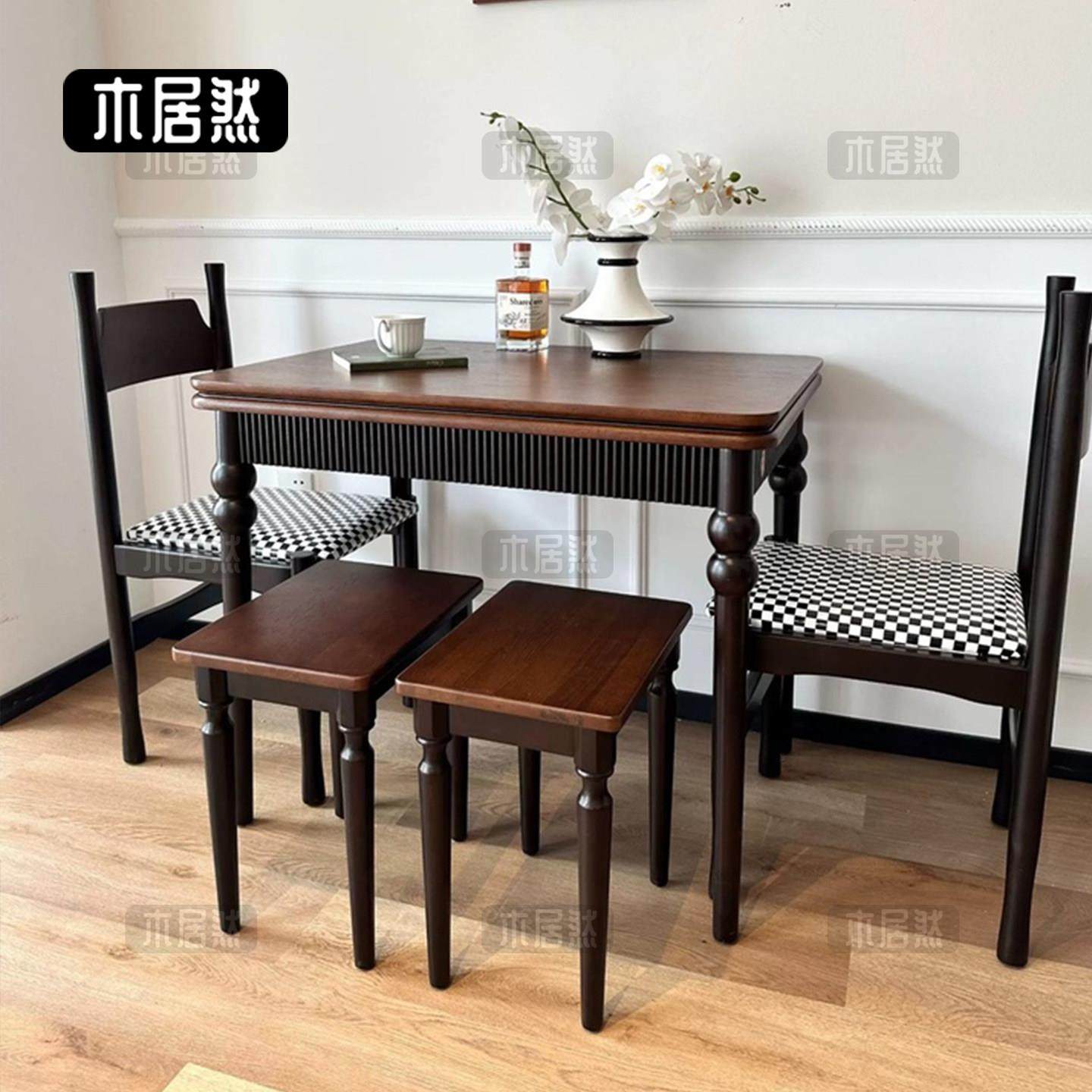 中古风餐桌家用小户型吃饭桌复古风可折叠省空间全实木长方形桌子,住宅家具,实木餐桌,淘宝优惠券,粉丝福利购,淘宝优惠卷