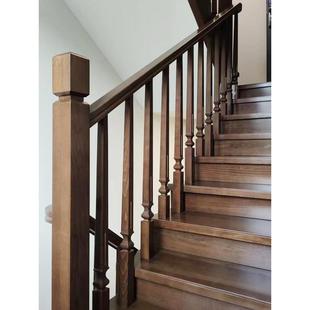 农村自建房楼梯扶手原木别墅栏杆室内家用防护栏整体楼梯扶手定制