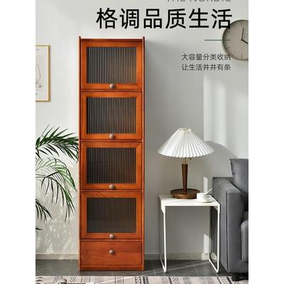 实木简约客厅五斗柜翻门收纳柜厨房置物柜书房夹缝窄边柜家用立柜