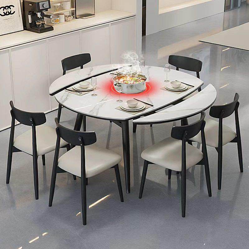 多功能隐藏式暖菜板电磁炉一体实木餐桌椅家用岩板伸缩折叠圆饭桌,住宅家具,岩板餐桌,淘宝优惠券,粉丝福利购,淘宝优惠卷