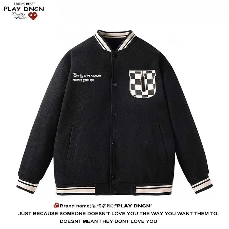 PLAYDCDN美式复古潮牌夹克男女春秋季新款嘻哈炸街棒球服情侣外套