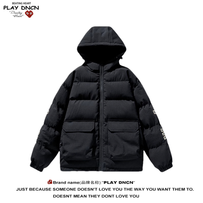 PLAY DCDN金砖格大字母贴绣连帽棉衣美式高街复古棉服宽松直筒